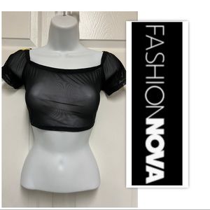 Fashion Nova Black Sheer Cropped Striped Top